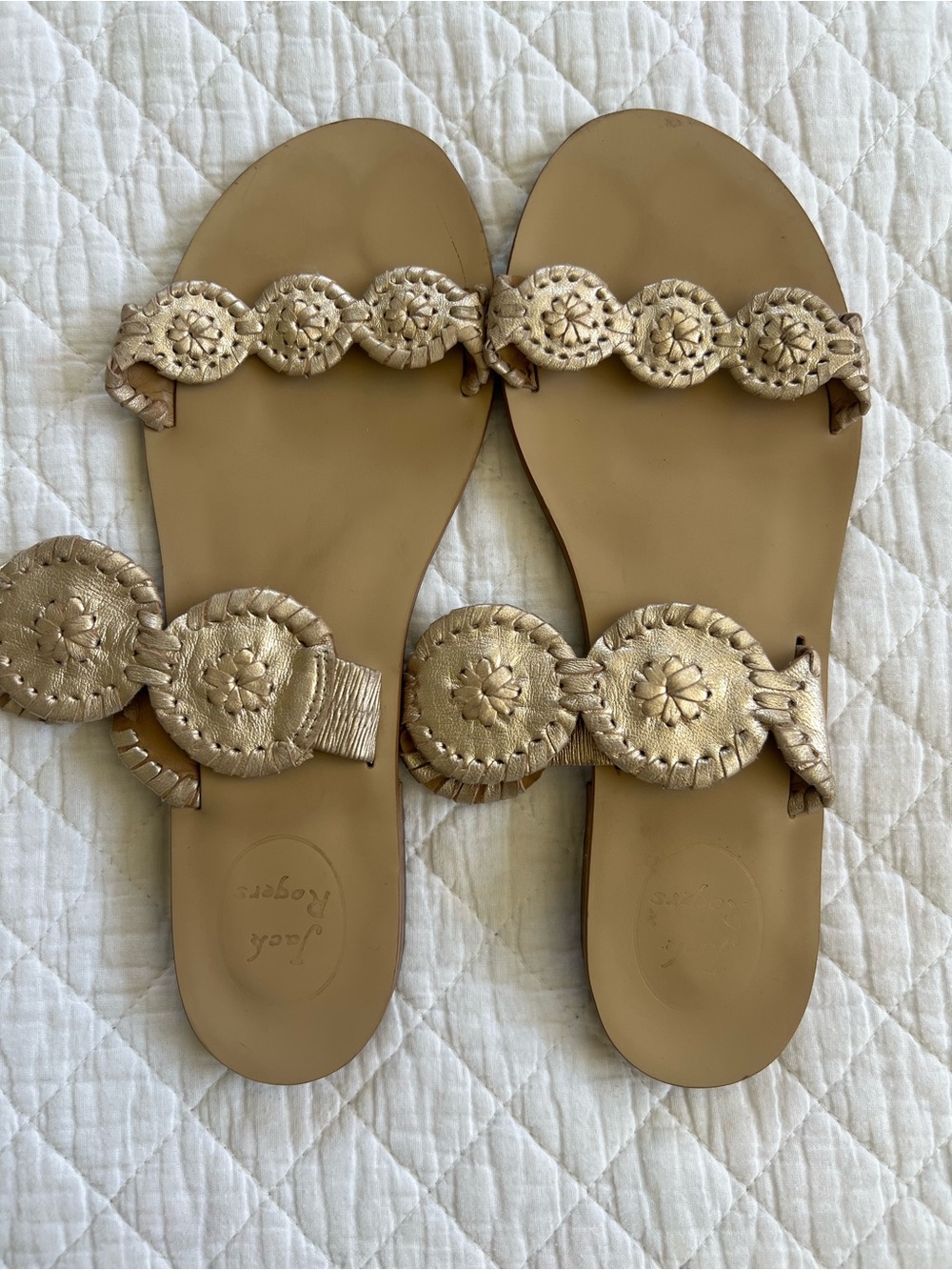 Jack Rogers Gold Lauren II Leather Flat Sandals